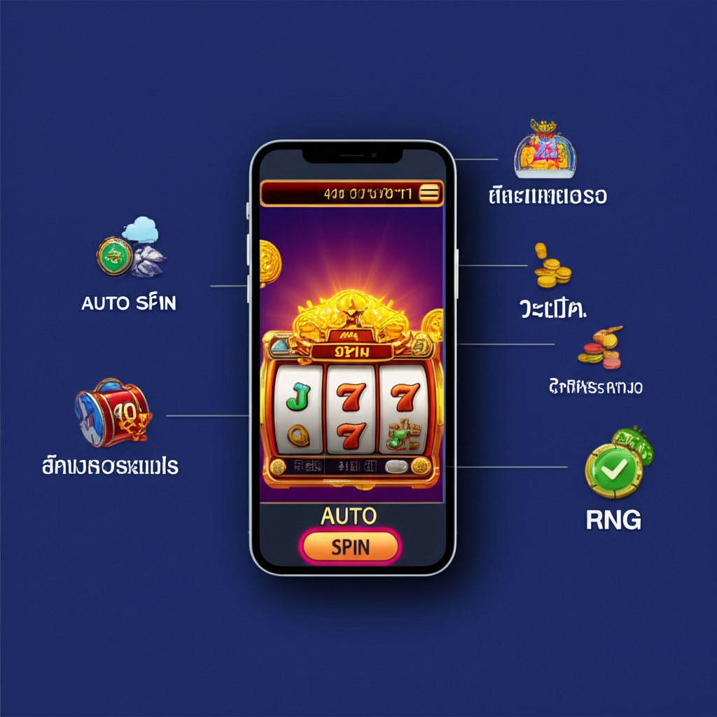 อินโฟกราฟิกอธิบายฟีเจอร์ตั้งเวลาเล่นสล็อตอัตโนมัติและระบบ RNG ที่ยุติธรรม