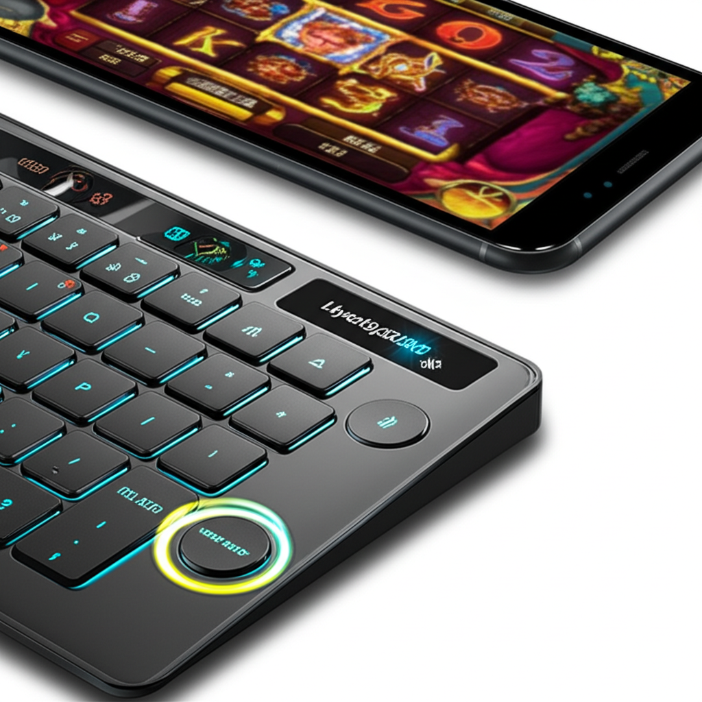 คีย์บอร์ด Bluetooth สำหรับเล่นเกมสล็อตมือถือ พร้อมแสดงปุ่มฟังก์ชันเกมที่สำคัญ