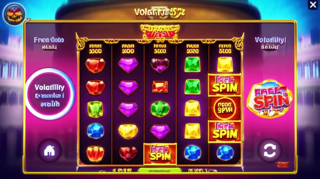 ภาพหน้าจอเกมสล็อตออนไลน์พร้อมสัญลักษณ์โบนัสและฟรีสปิน แสดงกราฟความผันผวนและค่า RTP เพื่อแสดงเทคนิคการใช้โบนัสอย่างมีประสิทธิภาพ