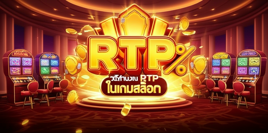 ภาพประกอบหน้าปกแสดงหน้าจอเกมสล็อตพร้อมเปอร์เซ็นต์ RTP และสัญลักษณ์สล็อตสีสันสดใสในบรรยากาศคาสิโนที่ทันสมัยและเป็นมิตร