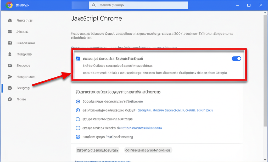 หน้าการตั้งค่า Google Chrome แสดงการเปิดใช้งาน JavaScript สำหรับเกมสล็อตออนไลน์