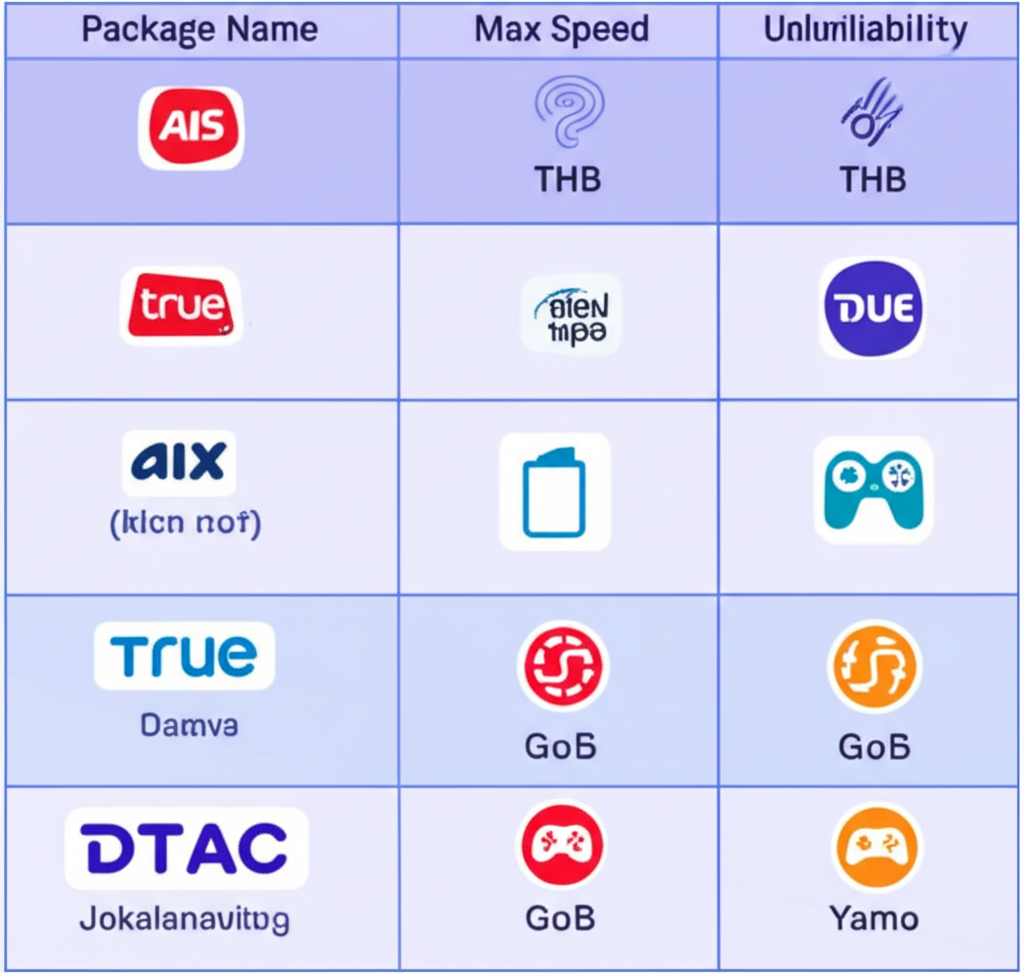 ตารางเปรียบเทียบแพ็คเกจเน็ตมือถือ AIS True DTAC สำหรับเล่นเกมสล็อต Joker ในไทยปี 2025