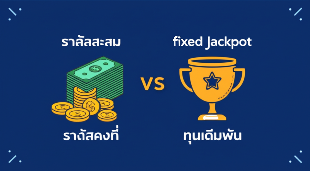 อินโฟกราฟิกแสดงความแตกต่างระหว่างแจ็คพอตโปรเกรสซีฟและแจ็คพอตคงที่ในเกมสล็อต