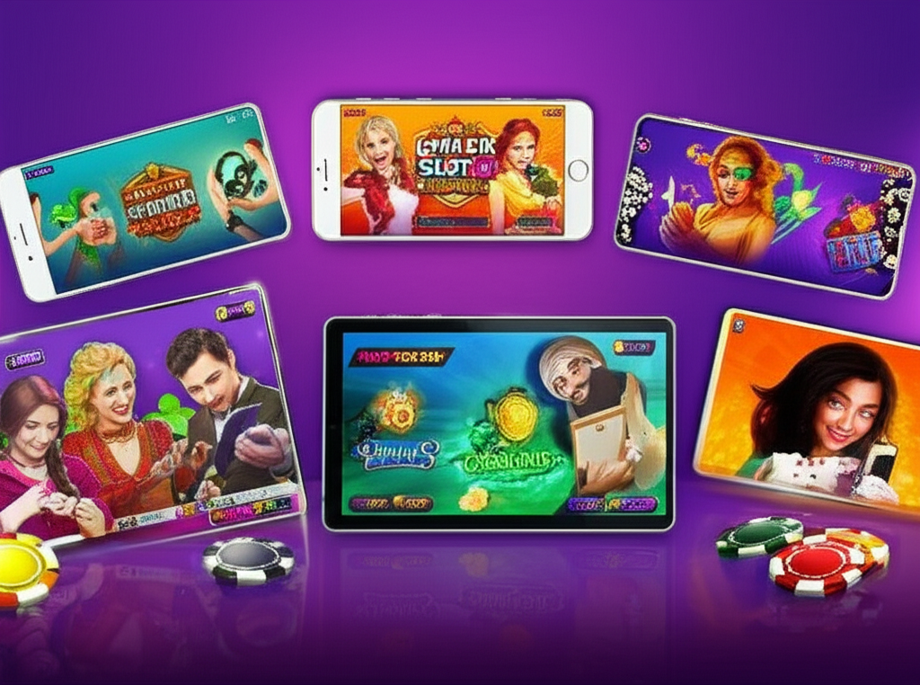 ผู้เล่นต่างชาติหลากหลายกำลังเล่นเกมสล็อต JokerSlot66 บนมือถือและแท็บเล็ต พร้อม UI หลายภาษาและบรรยากาศคาสิโนดิจิทัลที่ทันสมัย