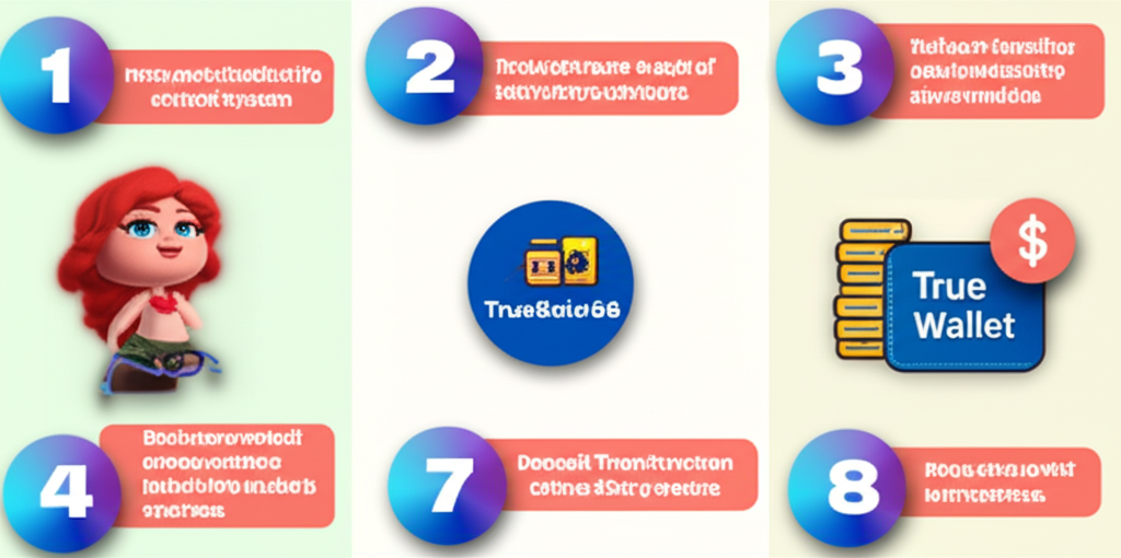 อินโฟกราฟิกขั้นตอนสมัครสมาชิกและฝากเงินผ่านระบบฝากออโต้ที่รองรับ True Wallet และธนาคารที่ JokerSlot66