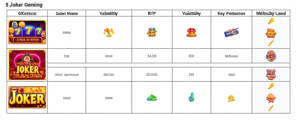 ตารางเปรียบเทียบ 5 เกม Joker Gaming ที่แตกง่าย พร้อมข้อมูล RTP, Volatility และฟีเจอร์เด่น