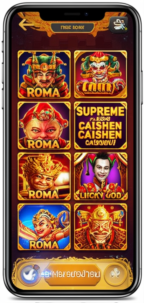 ภาพหน้าจอเกมสล็อต Joker Gaming ยอดนิยม Roma, Supreme Caishen และ Lucky God บนมือถือ พร้อมฟีเจอร์โบนัสและแจ็คพอต