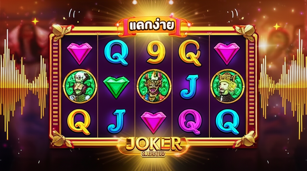 ภาพโฟกัสเกมสล็อต Joker Gaming แสดงสัญลักษณ์คลาสสิก เอฟเฟกต์เสียงแจ็คพอต และบรรยากาศเสียงที่สมจริง