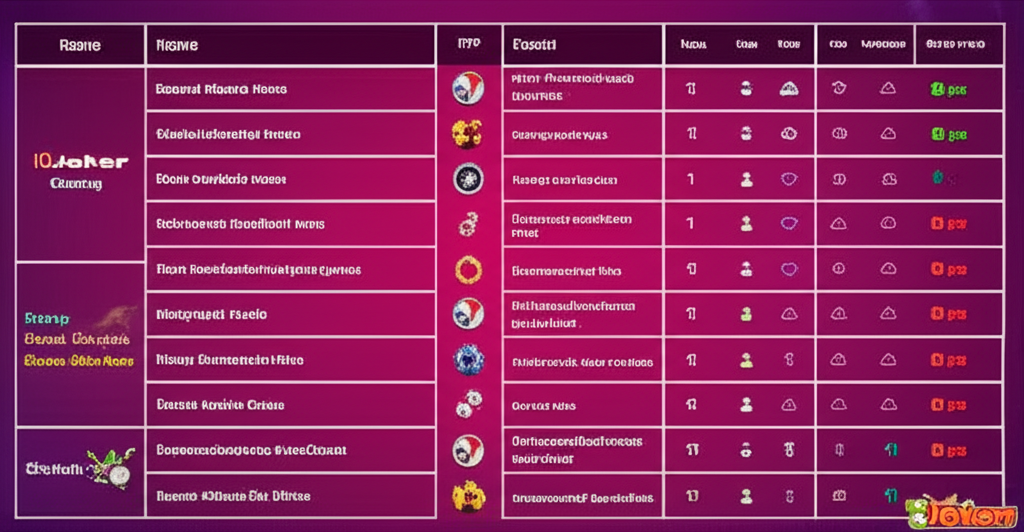 ตารางเปรียบเทียบ 10 เกมสล็อต Joker Gaming ที่มีสัญลักษณ์พิเศษแตกง่าย พร้อมข้อมูล RTP และฟีเจอร์เด่น