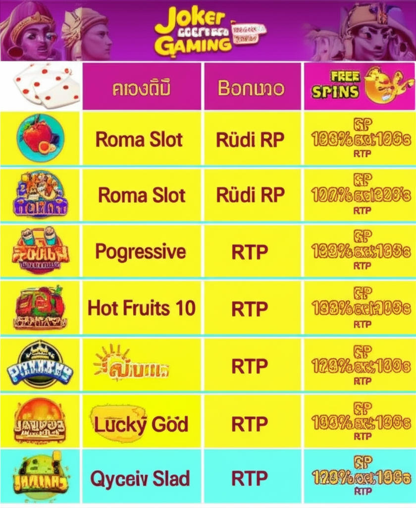 ตารางเปรียบเทียบ 10 เกมสล็อตแตกง่ายใน Joker Gaming พร้อมค่า RTP และฟีเจอร์โบนัส
