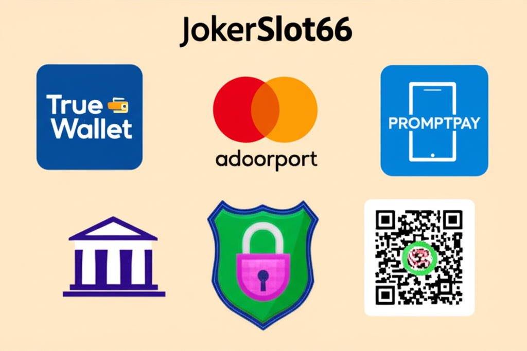 ช่องทางฝาก-ถอนยอดนิยมของ JokerSlot66 เช่น True Wallet ธนาคาร และ QR Code พร้อมเพย์ พร้อมระบบความปลอดภัย 2FA และ OTP