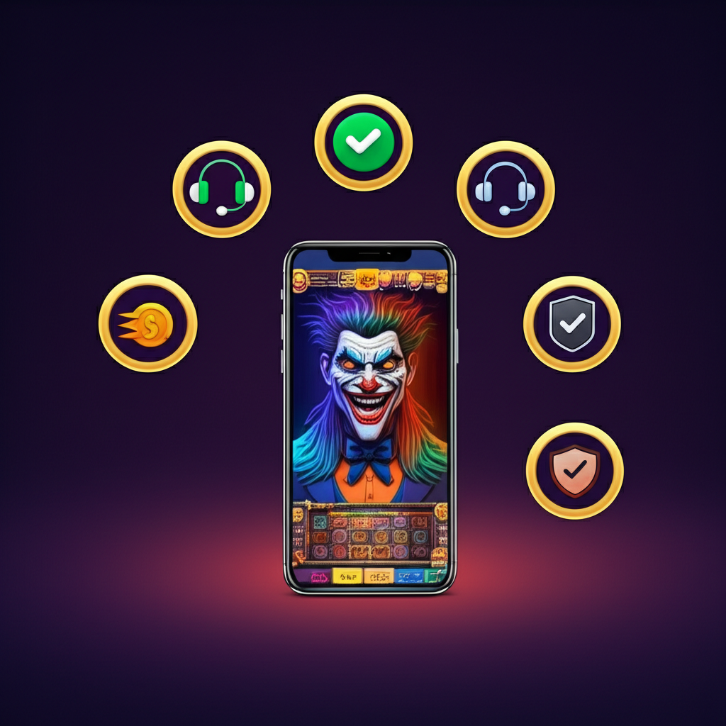 ภาพแสดงฟีเจอร์เด่นของ JokerSlot66 เช่น ระบบฝาก-ถอนออโต้, ทีมงานบริการลูกค้า 24 ชั่วโมง, รองรับมือถือโดยไม่ต้องโหลดแอป และการจัดการบัญชีอย่างปลอดภัย