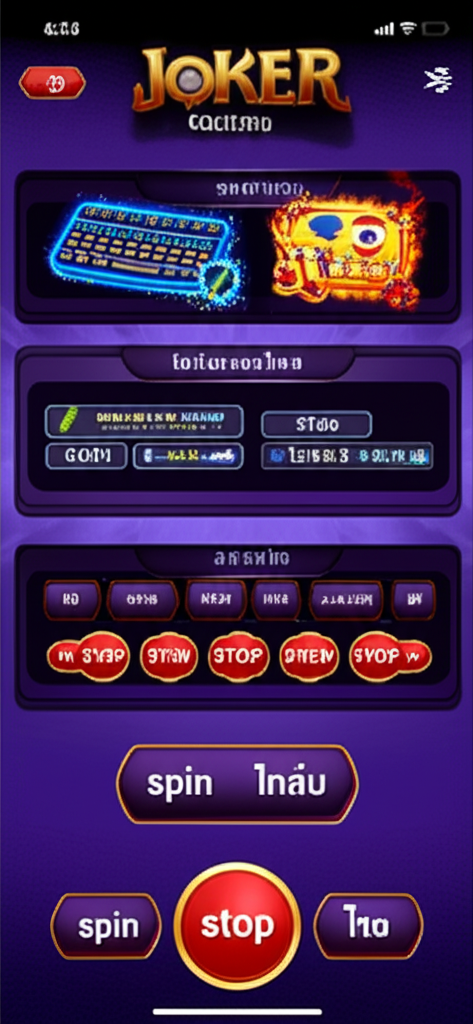 ภาพหน้าจอการตั้งค่าการแมปปุ่มคีย์บอร์ดบนมือถือสำหรับเกมสล็อต Joker แสดงการเชื่อมต่อคีย์บอร์ด Bluetooth และปุ่มลัดสำคัญ