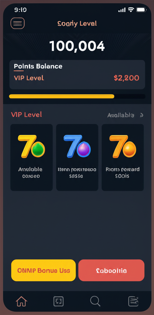 ภาพหน้าจอ UI ระบบสะสมแต้มและสิทธิพิเศษ VIP บนมือถือที่ใช้งานง่ายและรองรับผู้เล่นทุกกลุ่ม