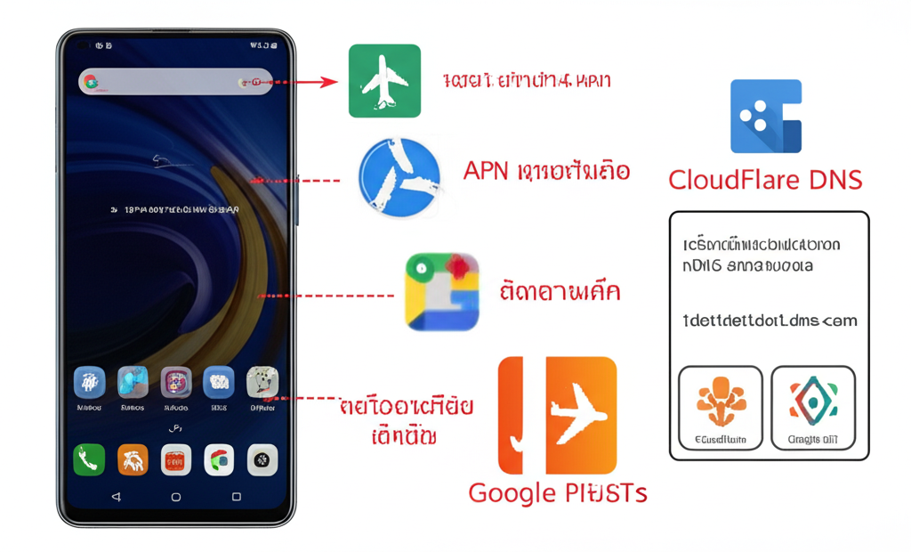 ภาพแสดงขั้นตอนการตั้งค่า APN และ DNS บนมือถือเพื่อเพิ่มความเสถียรในการเล่นเกมสล็อต Joker