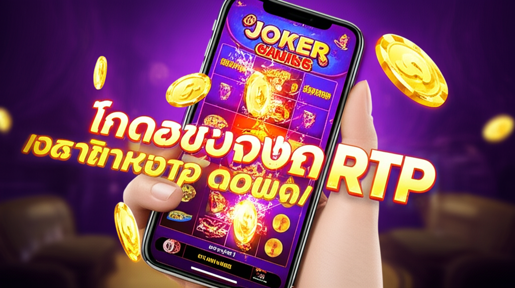 ภาพมือถือแสดงเกมสล็อต Joker Gaming พร้อมสัญลักษณ์ชนะและเหรียญทอง เพื่อแสดงวิธีตั้งค่าเบทเพิ่ม RTP ในเกมสล็อตมือถือ