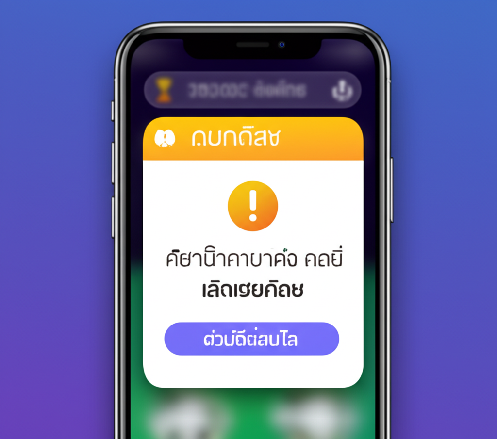 หน้าจอโทรศัพท์มือถือแสดงแจ้งเตือนจำกัดเวลาการเล่นเกมสล็อตออนไลน์
