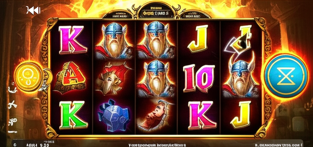 ภาพธีมเกมสล็อตนอร์สแสดงเทพโอดิน ธอร์ และสัญลักษณ์ไวกิ้งในหน้าจอเกมสล็อต