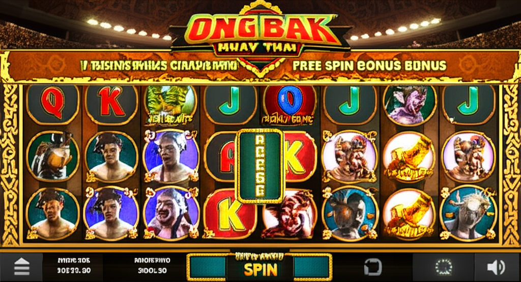 ภาพหน้าจอเกม Ongbak Deluxe เกมสล็อตมวยไทยยอดนิยมใน JokerSlot66 แสดงสัญลักษณ์นักมวยและฟีเจอร์โบนัสฟรีสปิน