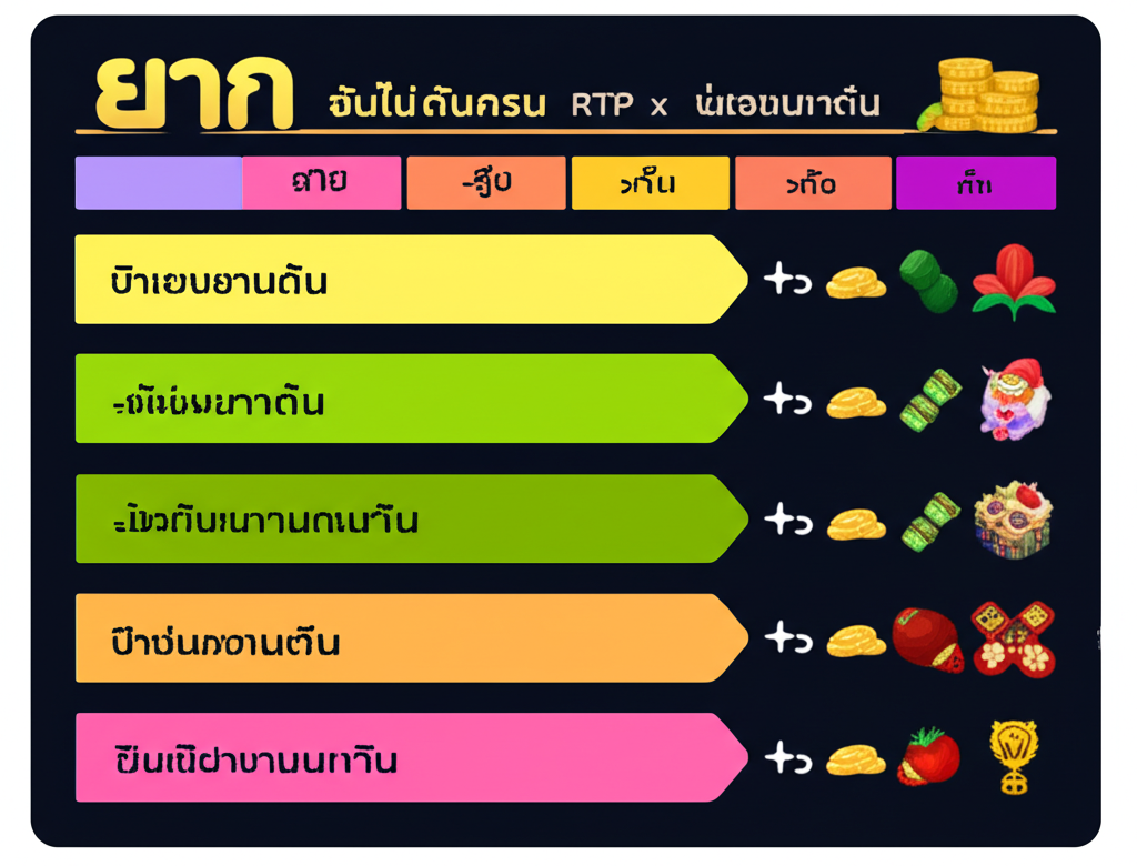 ตารางเปรียบเทียบ RTP และความผันผวนของธีมสล็อตต่างๆ เพื่อช่วยเลือกเกมตามงบประมาณและเป้าหมายการเล่น