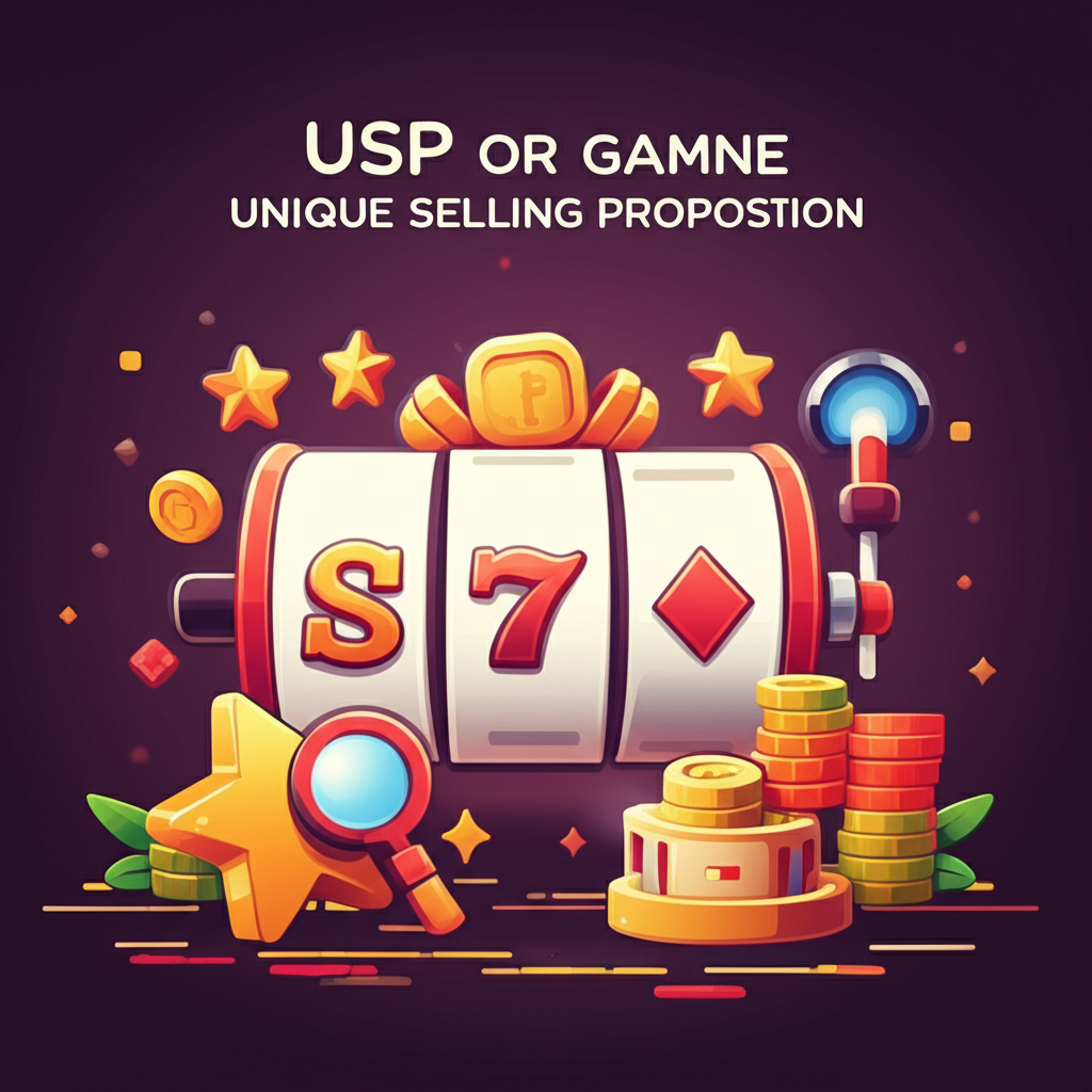ภาพแสดงจุดเด่น USP ของเกมสล็อต เช่น โบนัสแตกง่าย ฟีเจอร์พิเศษ และระบบมั่นคง