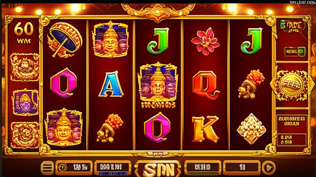 อินเทอร์เฟซเกมสล็อตธีมเทพไทย แสดงสัญลักษณ์พระอินทร์และพระพรหม พร้อมฟีเจอร์โบนัสฟรีสปินและตัวคูณ