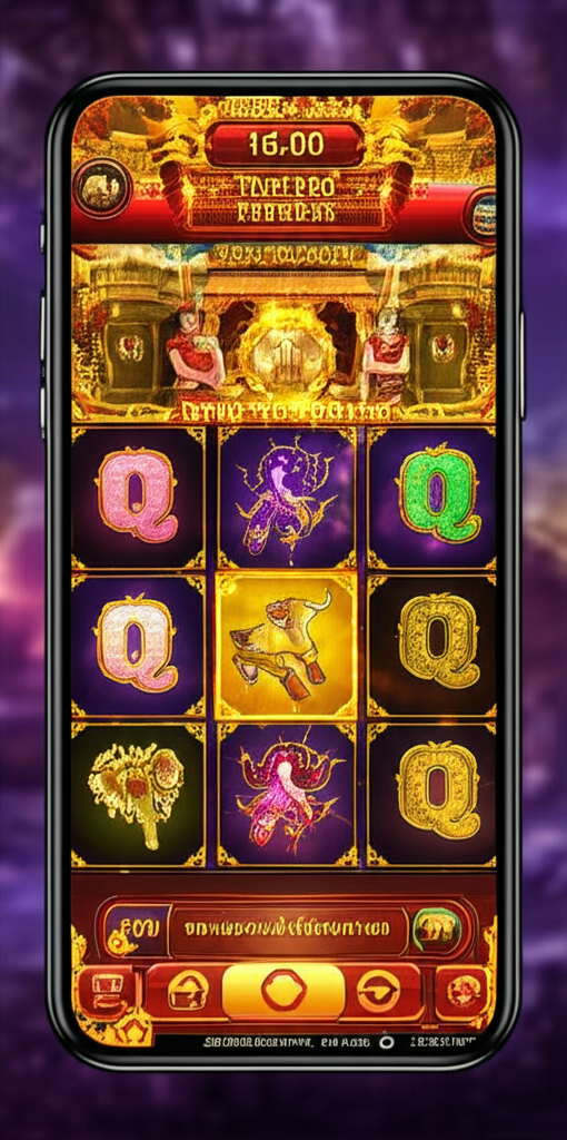 ภาพอินเทอร์เฟซเกมสล็อตธีมวัฒนธรรมราชวงศ์ไทยบนมือถือที่ปลอดภัยและเล่นง่าย