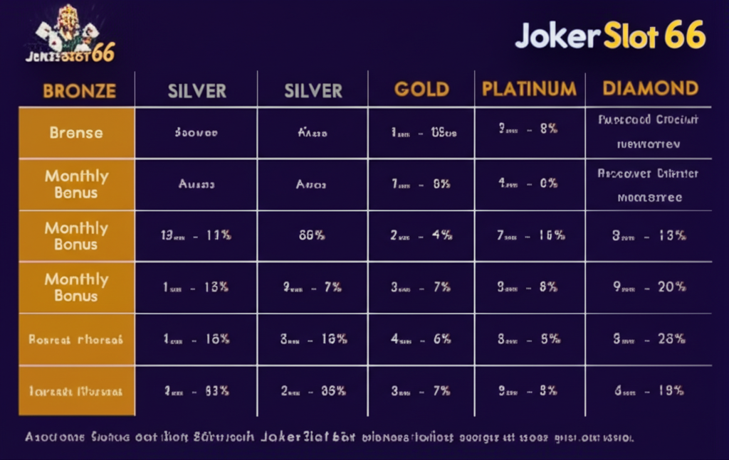 ตารางเปรียบเทียบสิทธิประโยชน์แต่ละระดับ VIP ของ JokerSlot66