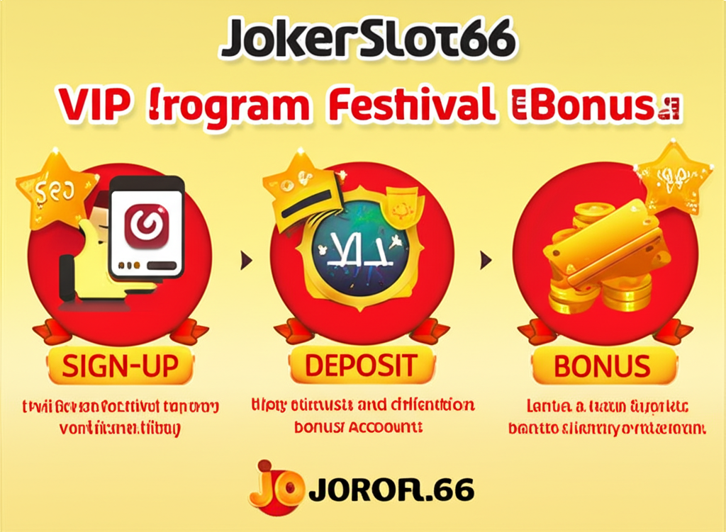 อินโฟกราฟิกขั้นตอนสมัครโปรแกรม VIP และรับโบนัสเทศกาลบน JokerSlot66