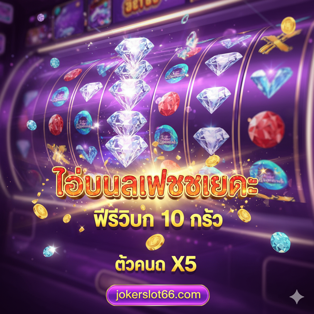 功能特性图，重点แสดงเกม'Diamond Bonus Round' และ 'Wild Multiplier' พร้อมรางวัลใหญ่