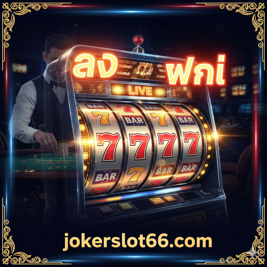 ภาพหน้าปกที่ดึงดูดสายตา โทนสีหลักเป็นสีเข้ม (น้ำเงินเข้ม/ดำ) ผสมผสานกับสีทองและสีแดงเพื่อสร้างความรู้สึกหรูหราแบบคาสิโน องค์ประกอบหลักคือวงล้อสล็อตแมชชีนขนาดใหญ่ที่มีสัญลักษณ์ 777 หรือ BAR กำลังหมุนอยู่ โดยมีแสงไฟสว่างจ้าเน้นคำว่า 'GRATIS' และ 'LIVE' เหนือวงล้อ มีภาพซ้อนทับเล็กน้อยของดีลเลอร์ Live Casino (มืออาชีพ) ที่กำลังแจกไพ่ แสงไฟนีออนสะท้อนอยู่บนพื้นผิวของสล็อตแมชชีน เพื่อสื่อถึงความตื่นเต้นของการเล่นสดออนไลน์ การจัดวางแบบเน้นตรงกลาง (Center focus) เพื่อดึงดูดความสนใจไปยังสล็อตแมชชีน