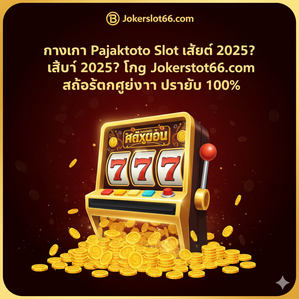 ภาพปกบทความสไตล์คาสิโนออนไลน์ที่น่าตื่นเต้นและดึงดูดสายตา โทนสีหลักควรเป็นสีทอง สีแดงเข้ม และสีดำ เพื่อสื่อถึงความหรูหราและความร่ำรวย องค์ประกอบหลักคือไอคอนสล็อตแมชชีนขนาดใหญ่ที่กำลังส่องแสง มีเหรียญทองคำจำนวนมากกำลังทะลักออกมาด้านล่าง โลโก้ 'Jokerslot66.com' ควรเด่นชัดอยู่ตรงกลางด้านบน พร้อมข้อความภาษาไทยตัวหนาว่า 'ทางเข้า Pajaktoto Slot ล่าสุด 2025? ลอง Jokerslot66.com สล็อตแตกง่ายกว่า ปลอดภัย 100%' เพื่อดึงดูดผู้ค้นหา เน้นแสงสะท้อนของหน้าจอเกมสล็อตเพื่อเพิ่มความน่าสนใจ ภาพรวมดูมั่นคงและน่าเชื่อถือ.