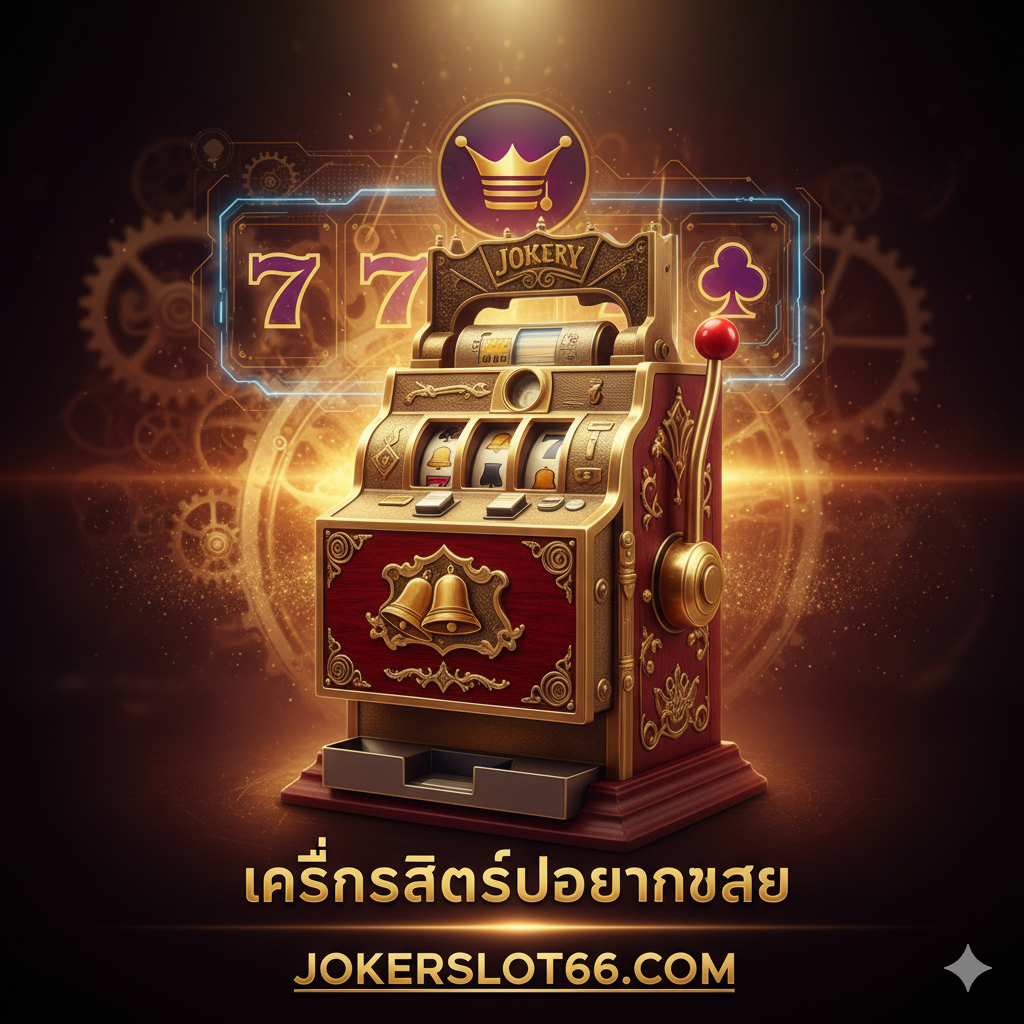 一张吸引眼 глаз 的封面图，主题为'Antique Slot Machine'与在线经典的结合。画面中央是一个经典的红色或金色三卷轴（3-reel）'Liberty Bell'风格的老式老虎机，带有侧面大拉杆（One-Armed Bandit）。背景应是柔和的金色复古光晕，叠加着半透明的现代在线老虎机界面元素（例如JokerSlot66的Logo、777符号）。整体风格是怀旧的蒸汽朋ก หรือ复古未来主义，色彩以金色、深红和黑色为主，营造出历史与现代游戏的交汇感。构图上，古老机器占据主要视觉焦点，暗示文章内容的深度和历史感。