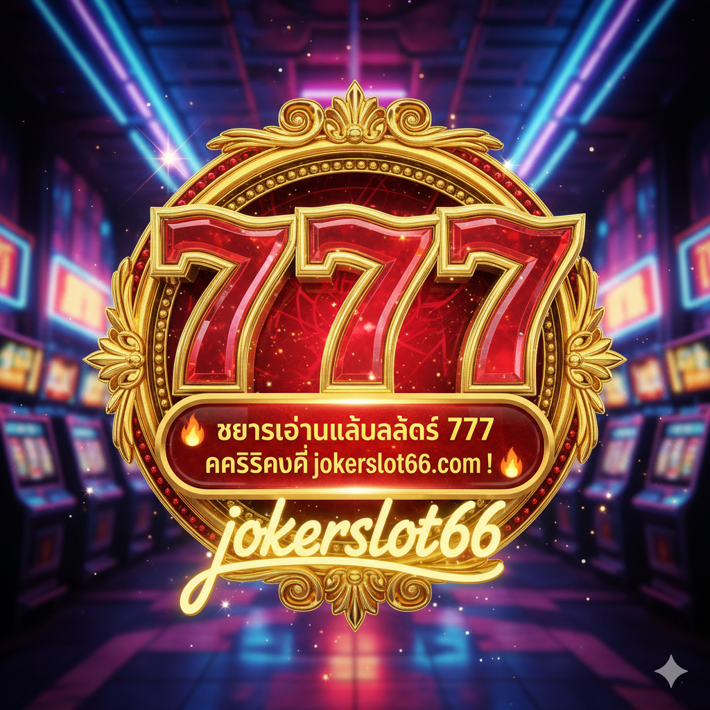 总结和CTA(Call to Action)图,鼓励用户点击加入jokerslot66。画面应是高能量、高对比度的设计。背景是抽象化的拉斯维加ส คลาสสิก赌场内景,充满了闪烁的霓霓灯。前景是一个巨大的,带有复古风格的'777'标志,环绕着jokerslot66的Logo。一个醒目的按钮形状的元素放在中央,上面用泰语写着CTA,例如'🔥 เข้าร่วมเล่นสล็อต 777 คลาสสิกที่ jokerslot66.com! 🔥'。整体风格融合复古魅力和现代游戏的刺激感,色彩饱和度高,金色และ红色光芒สี่สว่าง,营造出胜利的氛围,促使用户立即行动。
