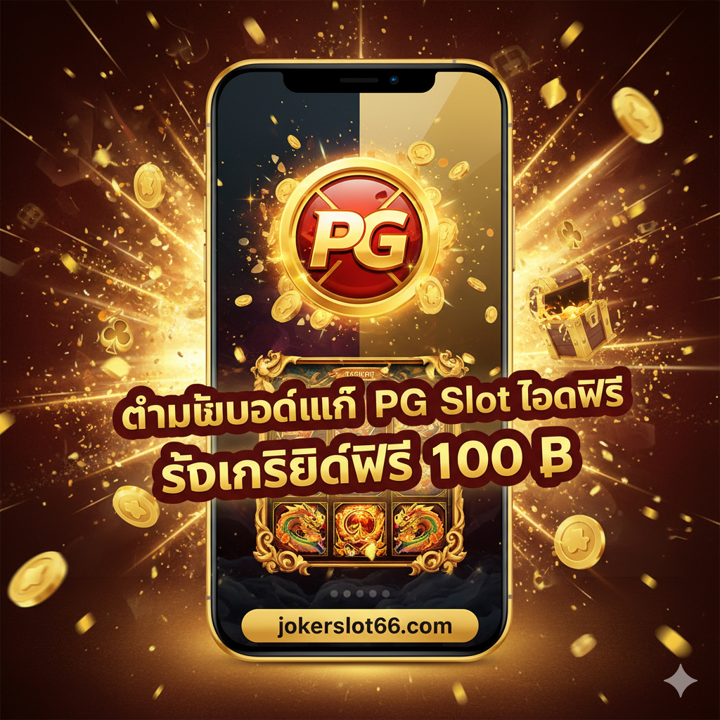 ภาพหน้าปกที่ดึงดูดสายตา: โทรศัพท์มือถือสีดำ/ทองขนาดใหญ่ตั้งอยู่ตรงกลางหน้าจอ แสดงไอคอนแอป PG Slot และหน้าจอเกมที่น่าตื่นเต้น มีข้อความเน้นย้ำ 'ดาวน์โหลดแอป PG Slot โหลดฟรี' และ 'รับเครดิตฟรี 100 ฿' ใช้สีสันสดใส เช่น สีทองและสีแดงเข้ม เพื่อสื่อถึงความร่ำรวยและโอกาสในการทำเงิน องค์ประกอบโดยรวมดูทันสมัยและกระตุ้นให้คลิกดาวน์โหลดทันที.