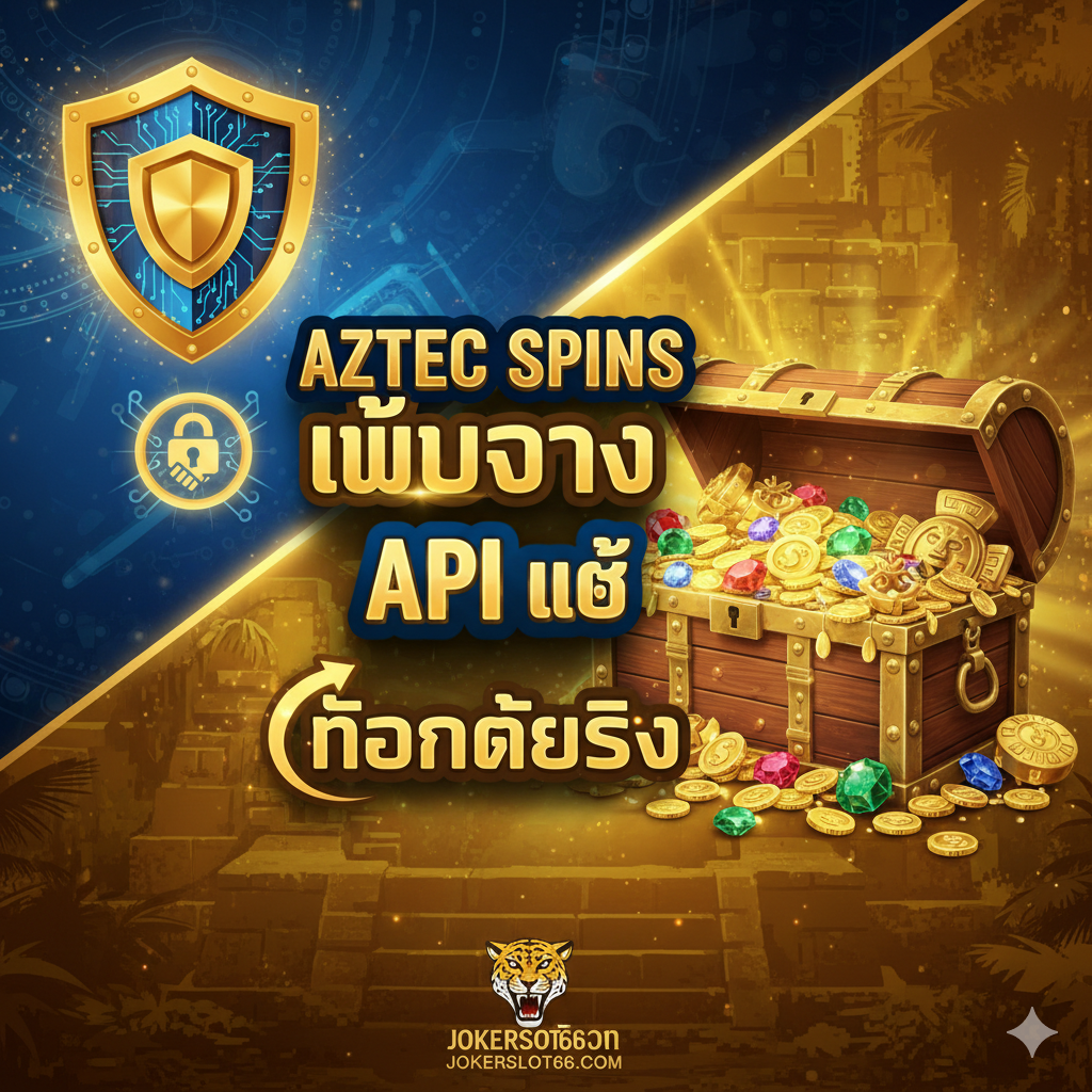 ภาพแสดงข้อได้เปรียบของการเล่นบน jokerslot66.com มีสัญลักษณ์ API แท้และถอนเงินจริง พร้อมข้อความเน้น 'aztec spins เว็บตรง' และ 'API แท้'