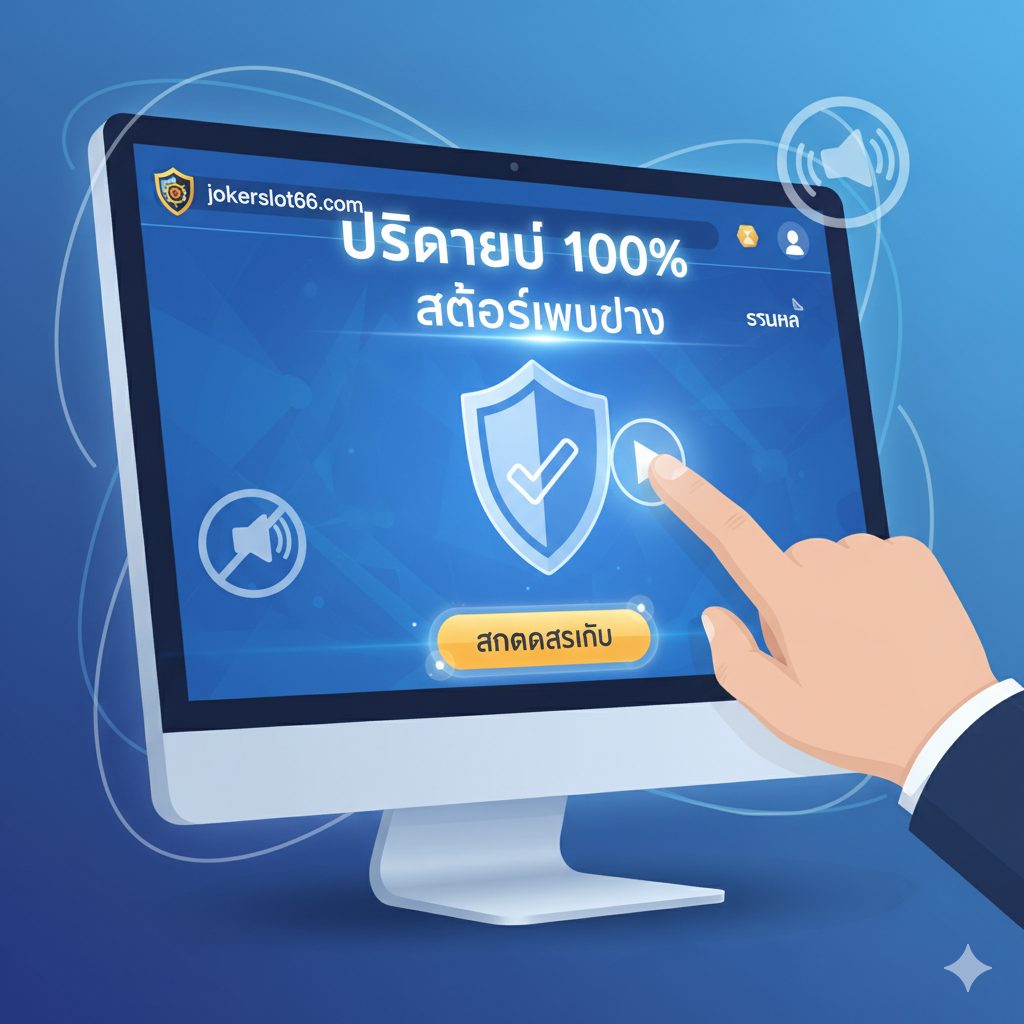 ภาพสรุปที่ให้ความรู้สึกปลอดภัยและน่าเชื่อถือในตอนท้าย ภาพควรใช้โทนสีเย็น (Cool Tone) เช่น สีน้ำเงินหรือสีฟ้าอ่อน มีกราฟิกมือที่กำลังกดปุ่ม 'เล่น' (Play Button) บนหน้าจอของเว็บไซต์ jokerslot66.com ภาพเน้นไปที่สัญลักษณ์ของความปลอดภัย เช่น โล่ป้องกันที่มีเครื่องหมายถูก (Check Mark) และข้อความ 'ปลอดภัย 100% สล็อตเว็บตรง' ที่ส่องสว่างอยู่ด้านบนของภาพ ด้านล่างมีปุ่ม 'สมัครสมาชิก' ที่เป็นสีเขียวหรือสีทองเพื่อให้ผู้ใช้เห็นได้ชัดเจน เป็นการปิดท้ายที่ส่งเสริมให้ผู้เล่นตัดสินใจเลือกแพลตฟอร์มที่มั่นคง แทนที่จะตามกระแส 'ดราม่า' เพียงอย่างเดียว