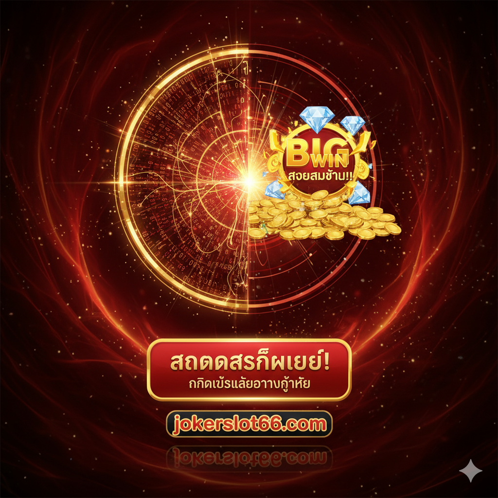 ภาพสรุปและกระตุ้นการตัดสินใจ (Call to Action) องค์ประกอบหลักคือการรวมกันของสัญลักษณ์ทางเทคนิคของ RNG (Binary Code/Algorithm) กับสัญลักษณ์ของความสำเร็จ (Big Win/Jackpot) ภาพควรมีโทนสีแดงและทอง (Gold and Red) ที่สื่อถึงความมั่งคั่งและโอกาส ควรมีปุ่มขนาดใหญ่ที่โดดเด่นพร้อมข้อความที่กระตุ้นการสมัครสมาชิก (เช่น 'สมัครสมาชิกเลย!') หรือ 'คลิกเพื่อเล่นอย่างยุติธรรม' โดยมีโลโก้ของ jokerslot66.com อยู่ด้านล่าง เพื่อเป็นจุดสิ้นสุดของการกระตุ้นให้ผู้อ่านเปลี่ยนความรู้ไปสู่การลงมือเล่นจริงบนแพลตฟอร์มที่ไว้ใจได้