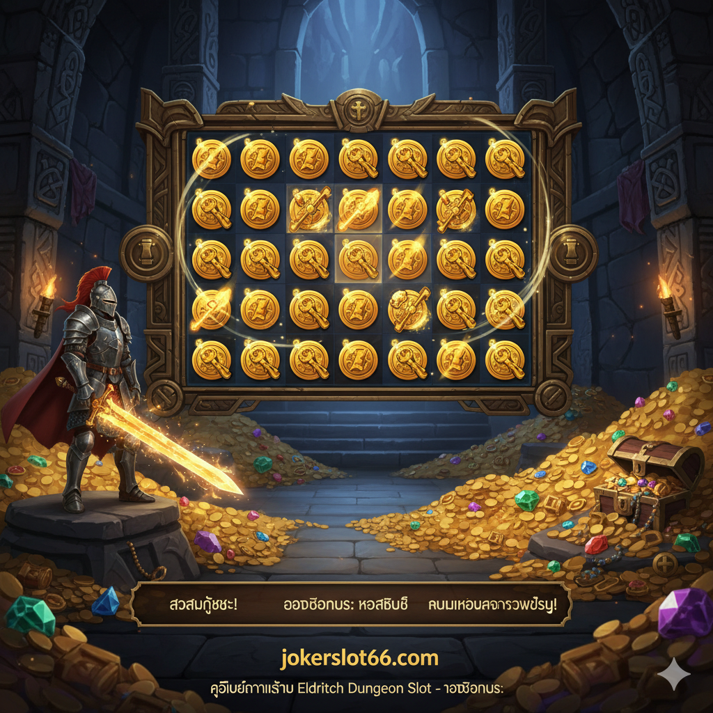 ภาพแสดงฟีเจอร์เด่นของเกม โดยแบ่งเป็นสองส่วนที่มองเห็นพร้อมกัน: ส่วนแรกคือระบบ 'Companion Level Up' ที่มีรูปตัวละครสหาย (Wizard, Ranger, Mauler) และแถบพลังงาน/XP ที่กำลังเพิ่มขึ้น ส่วนที่สองคือฉาก 'Battle Bonus' แสดงหน้าจอการต่อสู้กับบอสปีศาจขนาดใหญ่ในดันเจี้ยนที่มีวงล้อสล็อตปรากฏอยู่ด้านหน้า เน้นองค์ประกอบสไตล์ RPG เช่น ดาเมจ (Damage) และค่าพลัง (HP) เพื่อสื่อถึงการผสมผสานระหว่างสล็อตและ RPG ใช้สีแดงและทองเพื่อเน้นความสำคัญของโบนัสและการต่อสู้