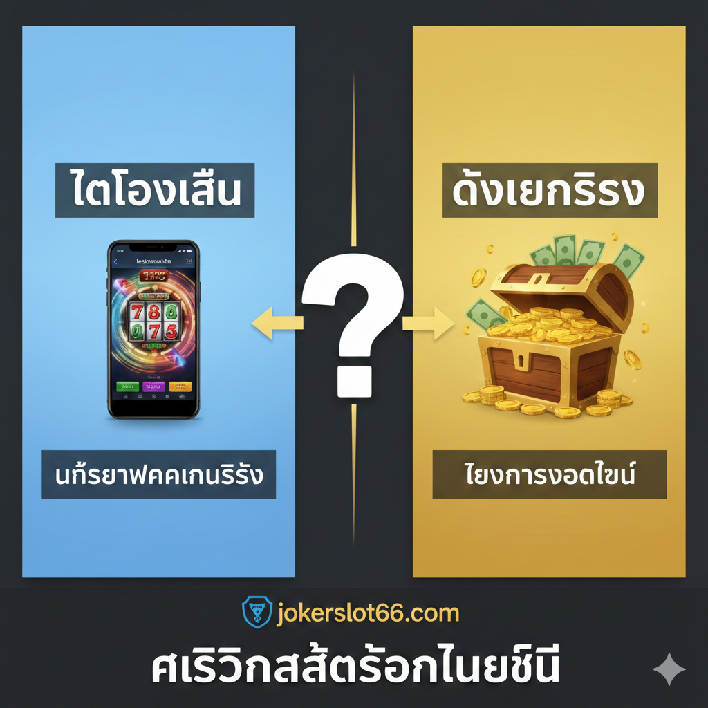 一张吸引สายตาของชาวไทยออนไลน์ที่เน้นการพนันเป็นหลัก องค์ประกอบหลักคือสัญลักษณ์ "777" ของสล็อตแมชชีนขนาดใหญ่ที่ส่องแสงสีทองในพื้นหลังนีออนสีน้ำเงินและสีม่วง ซึ่งจำลองบรรยากาศคาสิโนระดับไฮเอนด์ในยามค่ำคืน เหรียญทอง ชิป และเหรียญรางวัลที่มีข้อความ 'FREE' ลอยอยู่ใกล้สัญลักษณ์สล็อตแมชชีน โลโก้ 'JOKERSLOT66' หรือข้อความถูกวางไว้ที่มุมล่างซ้ายหรือบนขวาเพื่อเพิ่มการจดจำแบรนด์ การออกแบบโดยรวมมีการตัดกันของสีที่แข็งแกร่ง โดยเน้นสีทอง สีม่วง และสีน้ำเงิน เพื่อแสดงความสัมพันธ์ที่แข็งแกร่งระหว่าง "ฟรี" และ "ความมั่งคั่ง" โดยเน้นที่จุดกึ่งกลาง