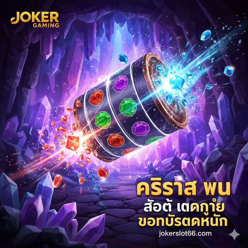 ภาพเน้นฟีเจอร์เด่นของเกม Crystal Win Slot แสดงหน้าจอเกมในโหมดฟรีสปินหรือโบนัส โดยมีสัญลักษณ์ Scatter (คริสตัลเรืองแสงสีทอง) 3 ตัวขึ้นไปปรากฏอยู่บนวงล้อ พร้อมกับเอฟเฟกต์แสงและประกายไฟที่แสดงถึงการได้รับโบนัสแตกหนัก มีสัญลักษณ์ Wild (อัญมณีที่ถูกแกะสลักอย่างสวยงาม) ขนาดใหญ่ที่มุมภาพ และระบุข้อความสั้น ๆ เป็นภาษาไทย 'ฟรีสปิน' และ 'ตัวคูณรางวัล' เพื่อสื่อถึงกลไกการทำเงินหลักของเกม ภาพมีสีสันสดใสของอัญมณีตัดกับพื้นหลังสีเข้มของหน้าจอเกมสล็อต