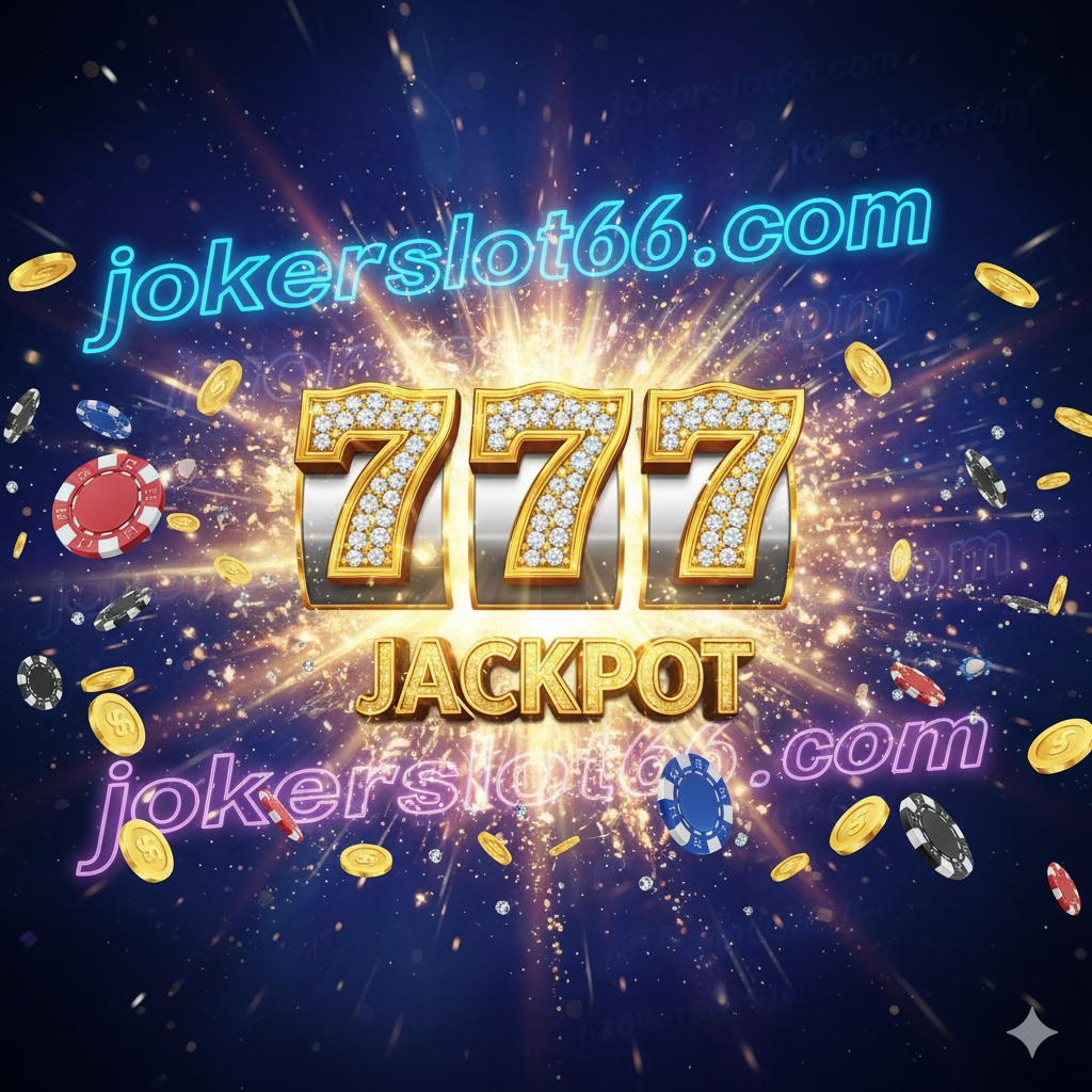 一张吸引สายตาการออกแบบปกที่เน้นคำว่า 'Epic Jackpot Slot Games' โดยมีสัญลักษณ์สล็อตสีทองขนาดใหญ่และแสงระเบิดสีทองด้านล่าง ซึ่งเป็นสัญลักษณ์ของ 'Jackpot' การออกแบบพื้นหลังควรเป็นสีเข้ม (สีน้ำเงินเข้มหรือสีม่วง) มีโลโก้ 'jokerslot66' หรือข้อความที่มีเอฟเฟกต์ไฟนีออนเพื่อเน้นแบรนด์และคำหลัก ข้างหน้ามีเหรียญทองและชิปจำนวนมากที่กระจัดกระจายเน้นความมั่งคั่งและความตื่นเต้นของการพนัน สไตล์โดยรวมควรดูพรีเมียม, มีชีวิตชีวา และเต็มไปด้วยความคาดหวังในการชนะรางวัลใหญ่