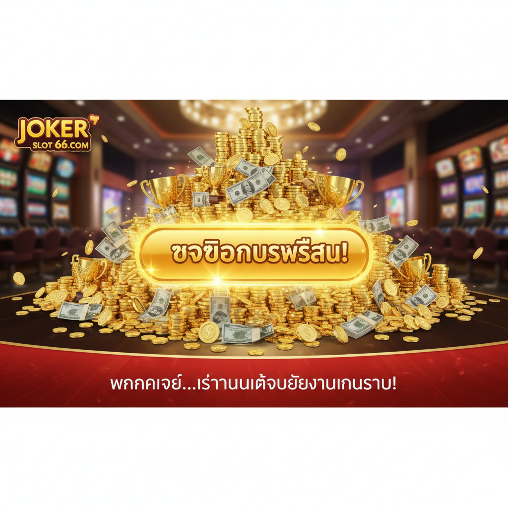 總結和行動號召(CTA)圖片,旨在促使用戶從Demo轉向真錢遊戲。畫面中心應放置一個巨大的、誘人的紅色或金色按鈕,上面寫着“CLAIM BONUS NOW”或“รับโบนัสพิเศษ!”,並輔以閃爍的燈光效果。周圍環繞着大量堆積如山的金幣、鈔票和獎杯等元素,象徵着豐厚的獎勵和巨大的贏利潛力。背景可以是充滿活力的賭場大廳遠景,但焦點必須集中在CTA按鈕和獎勵元素上。底部可以有一行泰語文字:“เมื่อพร้อม...เริ่มต้นผจญภัยด้วยเงินจริง!”(當你準備好了...開始你的真錢冒險!)。色彩必須是引人注目且充滿激勵感的。