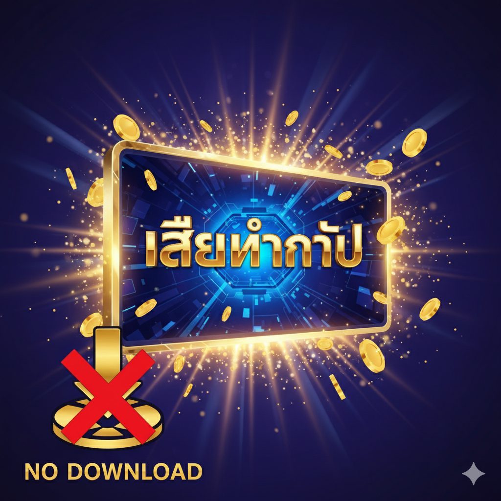 ภาพควรเป็นภาพปกของบทความนี้ แสดงให้เห็นถึงแนวคิด “เล่นทันที” โดยเน้นที่หน้าจอเครื่องสล็อตที่มีข้อความ “PLAY NOW” หรือ “เล่นทันที” ที่สว่างไสว พร้อมทั้งมีไอคอน “ดาวน์โหลด” ที่ถูกกากบาททับ แสดงถึงการปฏิเสธการดาวน์โหลด สร้างความรู้สึกหรูหรา รวดเร็ว และเป็นมืออาชีพด้วยโทนสีทองและสีม่วงเข้ม