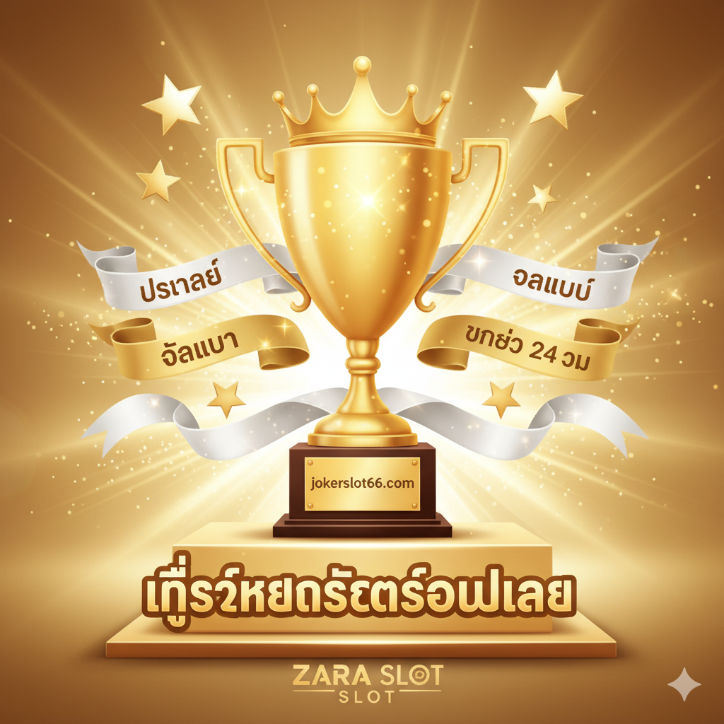 ภาพสรุปที่เน้นว่า jokerslot66 เป็นตัวเลือกที่ดีที่สุด การออกแบบควรเป็นเหมือนแท่นรางวัลหรือถ้วยรางวัลแชมป์ ตรงกลางคือถ้วยรางวัลสีทองแวววาว ฐานของถ้วยสลักคำว่า 'jokerslot66.com' ล้อมรอบด้วยองค์ประกอบที่สื่อถึงความสำเร็จ เช่น มงกุฎ ดาว และริบบิ้นที่มีคำว่า 'ปลอดภัย' (ปลอดภัย), 'วอลเลท' (กระเป๋าสตางค์), 'บริการ 24 ชม.' (บริการ 24 ชม.) โทนสีโดยรวมอบอุ่นและเป็นบวก โดยใช้สีทองและสีขาวสว่าง เพื่อแสดงถึงความน่าเชื่อถือและคุณภาพการบริการที่ยอดเยี่ยม